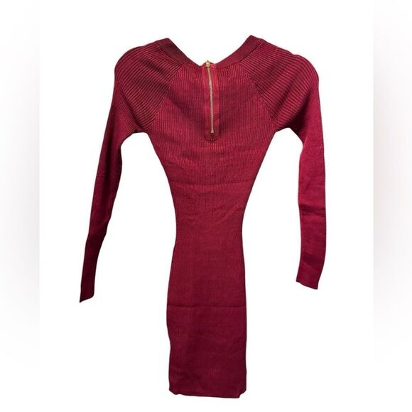 NWT Bestow Women’s Red Fitted Long Sleeve Ribbed Bodycon Dress - Size XS - Picture 3 of 6